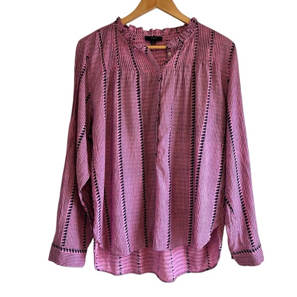 J. Crew long sleeve airy pin tuck ruffled peasant blouse L excellent condition - Picture 2 of 11